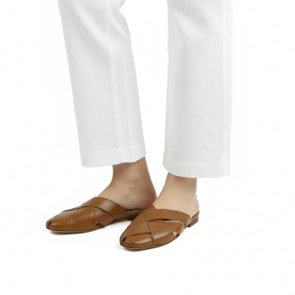 Mule Croisée Femme en Cuir Marron