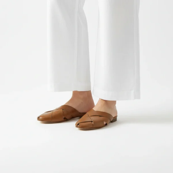 Mule Croisée Femme en Cuir Marron