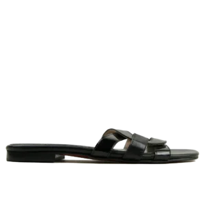 Sandale Plate Femme en Cuir Noir