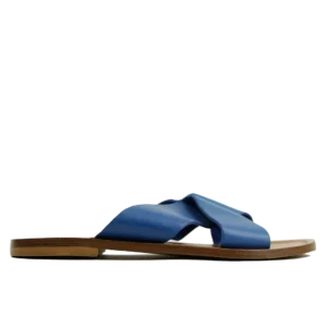 Sandale Croisée Femme en Cuir Bleu