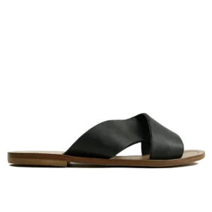 Sandale Croisée Femme en Cuir Noir