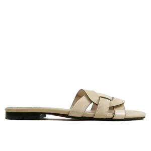 Sandale Plate Femme en Cuir Beige