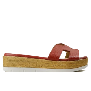 Sandale Compensée Femme en Daim Rouge