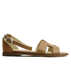 Sandale à Talon Compensé Femme en Cuir Tabac