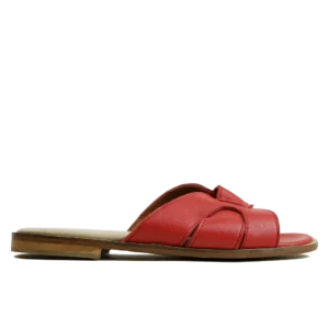 Mule Plate Femme en Cuir Rouge