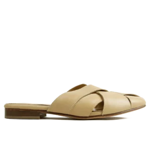 Réf890CuirBeige Mule Croisée Femme en Cuir Beige
