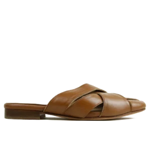 Réf890CuirMarron Mule Croisée Femme en Cuir Marron