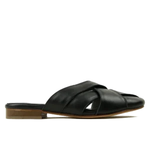 Réf890CuirNoir Mule Croisée Femme en Cuir Noir