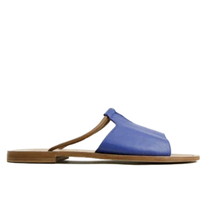 Sandale T-Bar Femme en Cuir Bleu