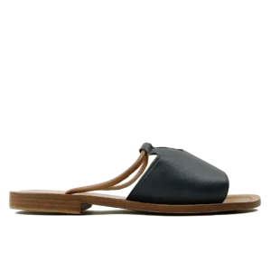 Sandale T-Bar Femme en Cuir Bleu Marine