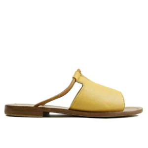 Sandale T-Bar Femme en Cuir Jaune