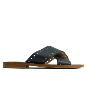 Sandale Cloutée Femme en Cuir Bleu Marine