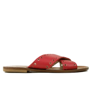 Sandale Cloutée Femme en Cuir Rouge