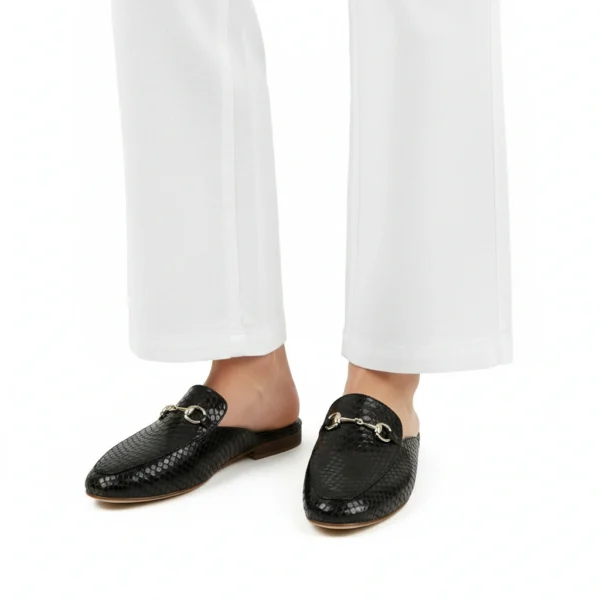 Mule Femme Texturée en Cuir Noir
