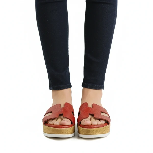 Sandale Compensée Femme en Daim Rouge