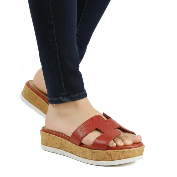 Sandale Compensée Femme en Daim Rouge