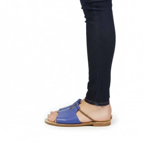 Sandale T-Bar Femme en Cuir Bleu