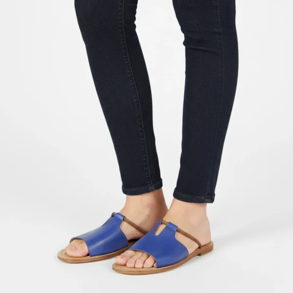 Sandale T-Bar Femme en Cuir Bleu