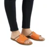 Sandale T-Bar Femme en Cuir Orange