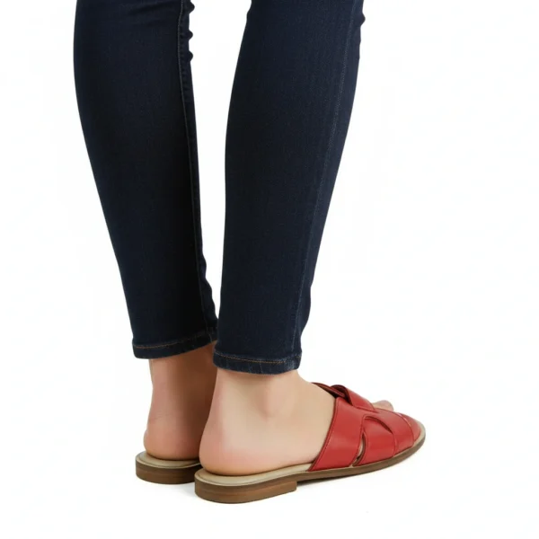 Mule Plate Femme en Cuir Rouge