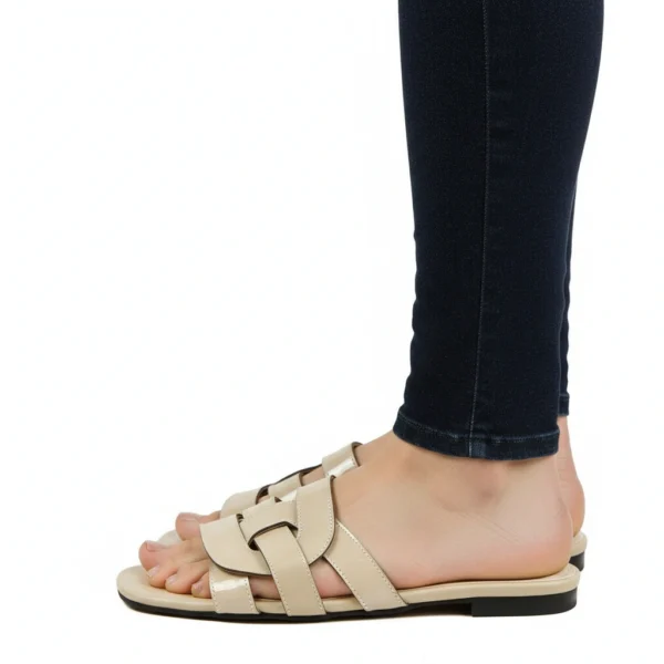 Sandale Plate Femme en Cuir Beige