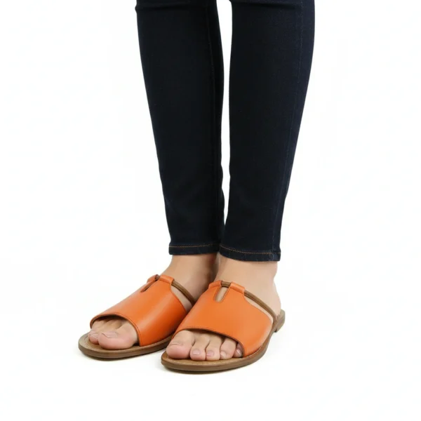 Sandale T-Bar Femme en Cuir Orange